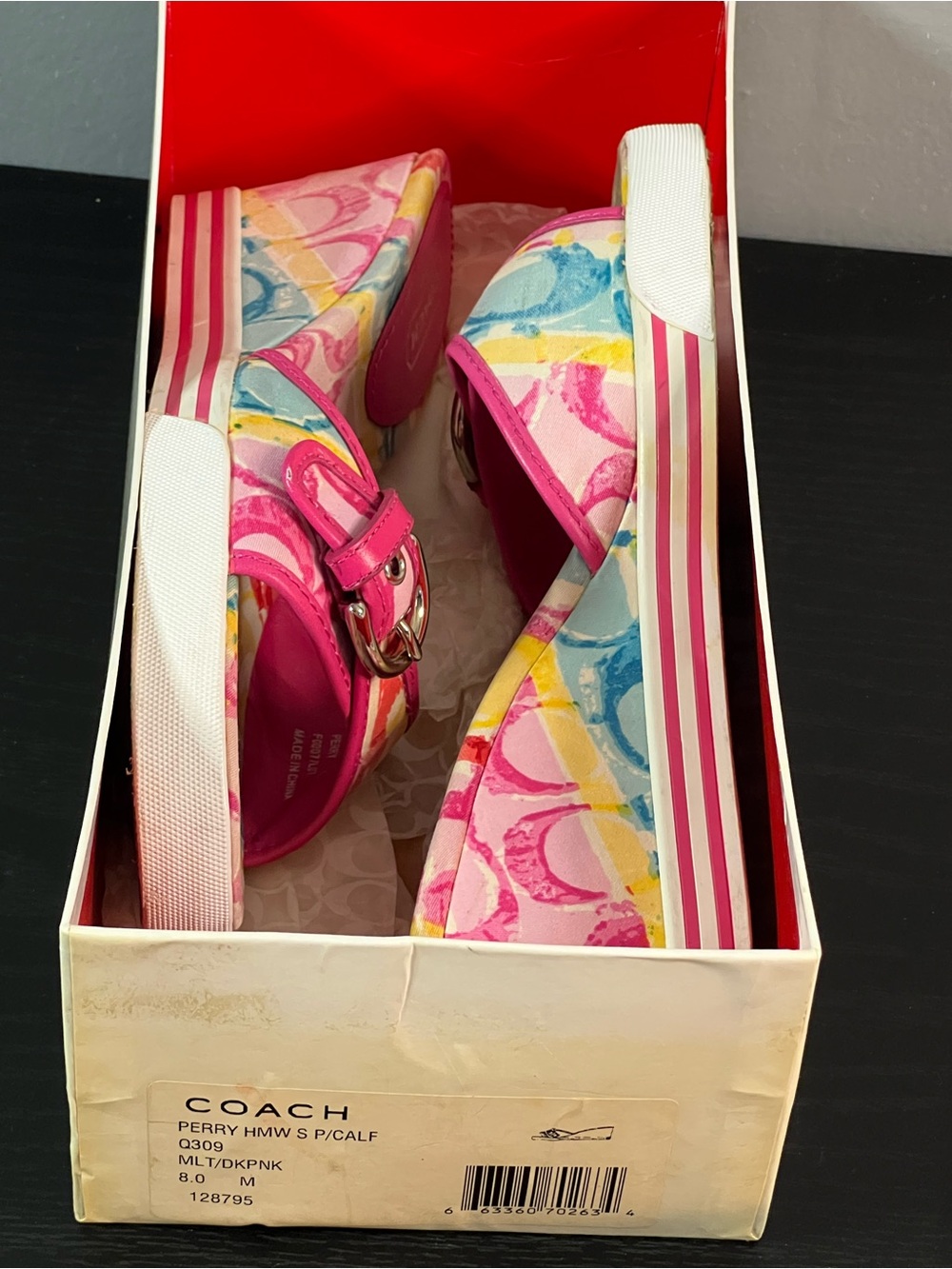 Coach Pink Multicolor Platform Sandals for Kids